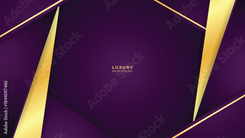 Abstract Luxury Purple Background with Glowing Golden Lines, Neon Light Effects, and Elegant Premium Design