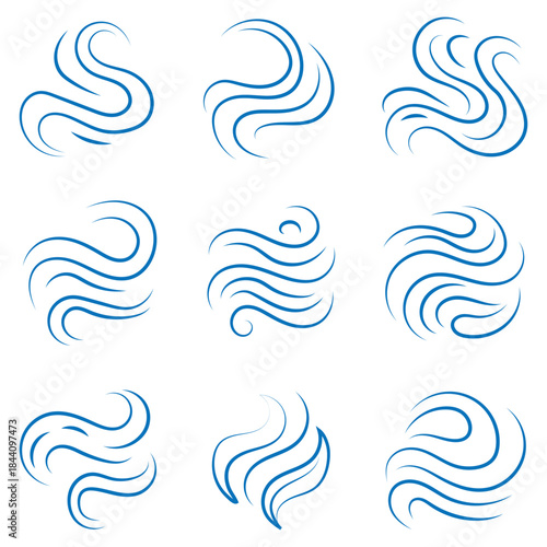 Smoke steam icon in flat style. Doodle smoke icons set. Water steam symbols. Hand drawn hot vapors. Line air smell symbols. eps 10