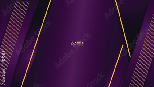 Abstract Luxury Purple Background with Glowing Golden Lines, Neon Light Effects, and Elegant Premium Design