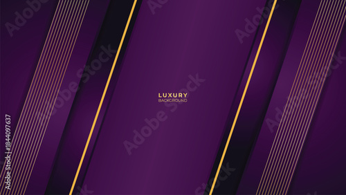 Abstract Luxury Purple Background with Glowing Golden Lines, Neon Light Effects, and Elegant Premium Design