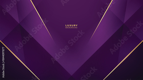 Abstract Luxury Purple Background with Glowing Golden Lines, Neon Light Effects, and Elegant Premium Design