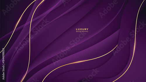 Waves Luxury Purple Background with Glowing Golden Lines, Neon Light Effects, and Elegant Premium Design
