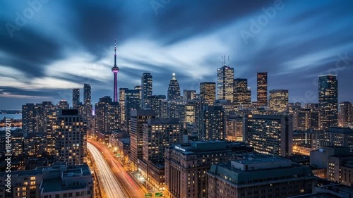 Wallpaper Mural Toronto Skyline at Dusk: A Stunning Time-Lapse View of Canada's Largest City with Traffic Torontodigital.ca