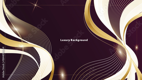 Abstract Luxury Purple Background with Glowing Golden Lines, Neon Light Effects, and Elegant Premium Design