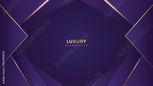 Abstract Luxury Purple Background with Glowing Golden Lines, Neon Light Effects, and Elegant Premium Design