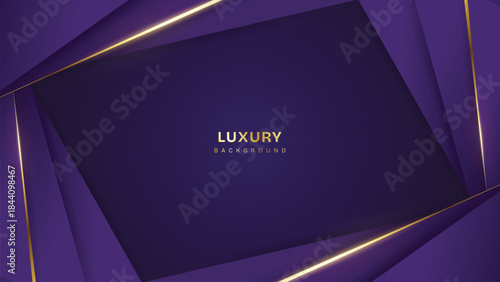 Abstract Luxury Purple Background with Glowing Golden Lines, Neon Light Effects, and Elegant Premium Design