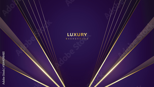 Abstract Luxury Purple Background with Glowing Golden Lines, Neon Light Effects, and Elegant Premium Design