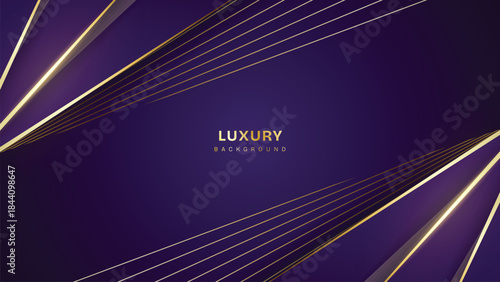 Abstract Luxury Purple Background with Glowing Golden Lines, Neon Light Effects, and Elegant Premium Design