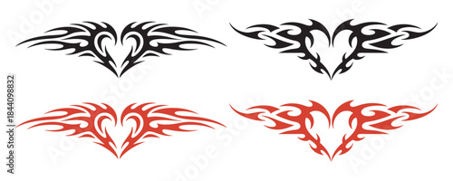 Red Tribal Flame Heart Tattoo Design Vector, Passionate Abstract Swirl Graphic, vector illustration