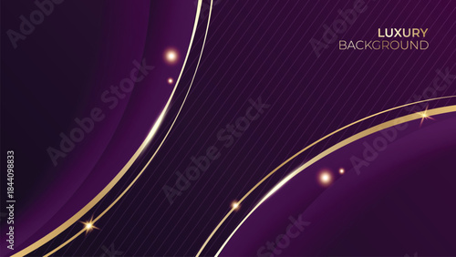 Abstract Luxury Purple Background with Glowing Golden Lines, Neon Light Effects, and Elegant Premium Design