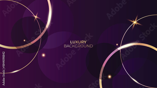 Abstract Luxury Purple Background with Glowing Golden Lines, Neon Light Effects, and Elegant Premium Design