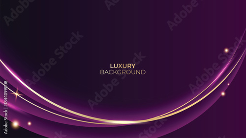 Waves Luxury Purple Background with Glowing Golden Lines, Neon Light Effects, and Elegant Premium Design