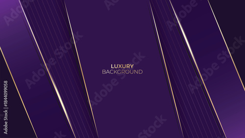 Abstract Luxury Purple Background with Glowing Golden Lines, Neon Light Effects, and Elegant Premium Design