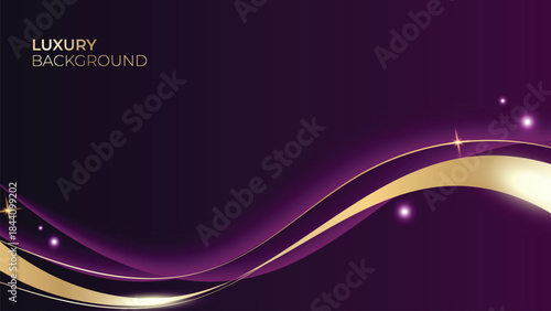 Abstract Luxury Purple Background with Glowing Golden Lines, Neon Light Effects, and Elegant Premium Design