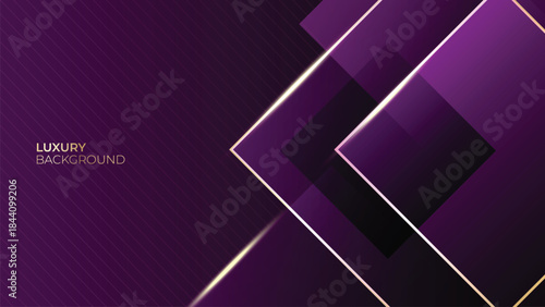 Abstract Luxury Purple Background with Glowing Golden Lines, Neon Light Effects, and Elegant Premium Design