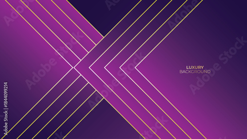Abstract Luxury Purple Background with Glowing Golden Lines, Neon Light Effects, and Elegant Premium Design