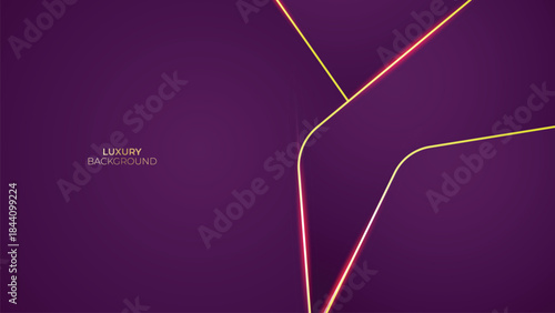 Abstract Luxury Purple Background with Glowing Golden Lines, Neon Light Effects, and Elegant Premium Design