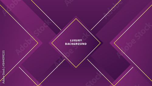 Abstract Luxury Purple Background with Glowing Golden Lines, Neon Light Effects, and Elegant Premium Design