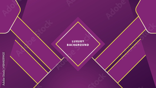Abstract Luxury Purple Background with Glowing Golden Lines, Neon Light Effects, and Elegant Premium Design
