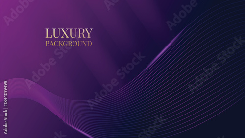 Abstract Luxury Purple Background with Glowing Golden Lines, Neon Light Effects, and Elegant Premium Design