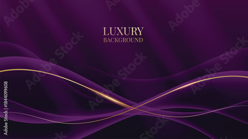 Abstract Luxury Purple Background with Glowing Golden Lines, Neon Light Effects, and Elegant Premium Design