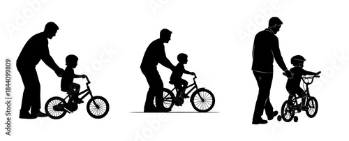 Father and Child Learning to Ride Bike