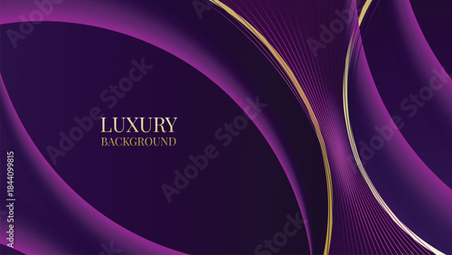 Abstract Luxury Purple Background with Glowing Golden Lines, Neon Light Effects, and Elegant Premium Design