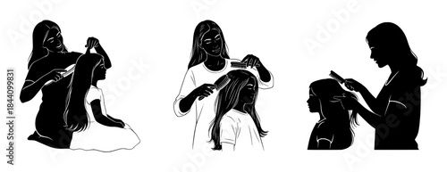 Silhouettes of Women Styling Hair