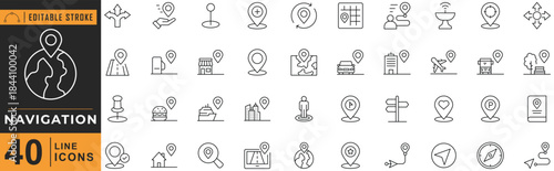 Navigation line icon set. Editable stroke. Vector illustration.
