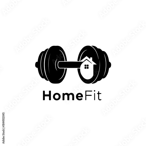 Homefit dumbbell logo with integrated house icon, representing in-home fitness, personal training, strength, health, and wellness. isolated on transparent background
