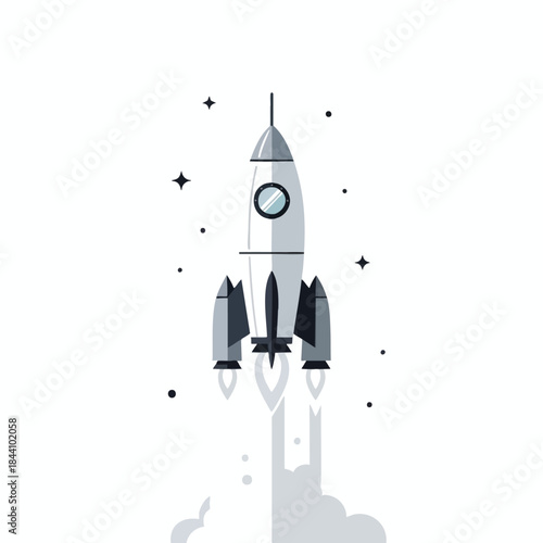 Vector illustration of a rocket ship blasting off with a trail against a white background