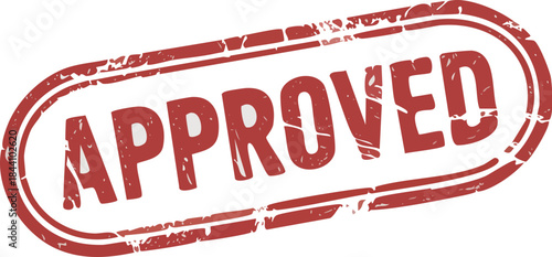 Close-up of a red APPROVED stamp on a white background with a distressed texture, typography element.