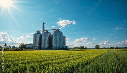 Grain silos are tall, cylindrical storage structures used to preserve harvested grains such as wheat, corn, rice, and barley.
