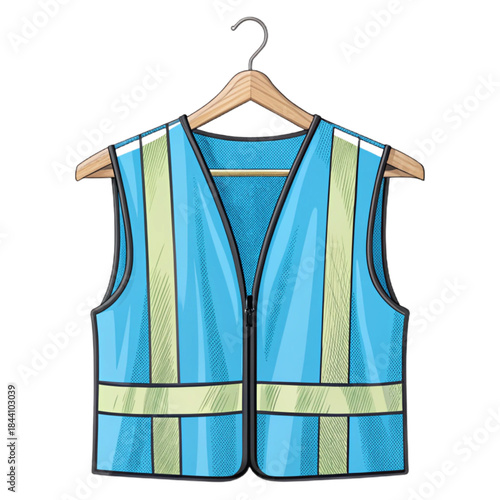 Stylish high visibility safety vest on hanger for industrial workwear needs, ensuring workplace safety and professional appearance, perfect for construction apparel