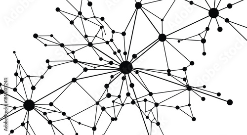 Abstract network connections structure conceptual graphic showing digital data flow and interconnected systems for technology and science themes isolated on white background