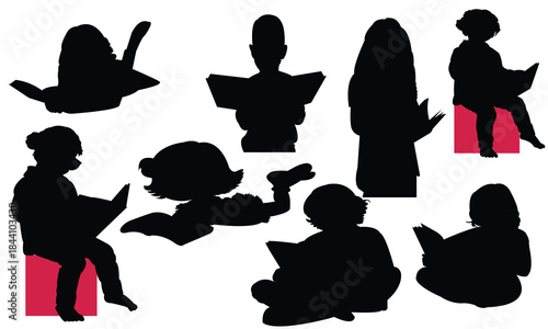 Child Reading A Book Silhouette Design Collection