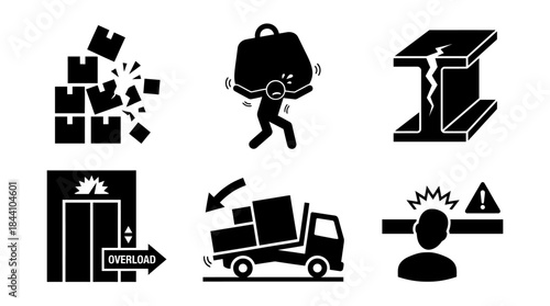 A vector illustration of a vector art icon set depicting various overloaded concepts in a collection of vector graphics.
