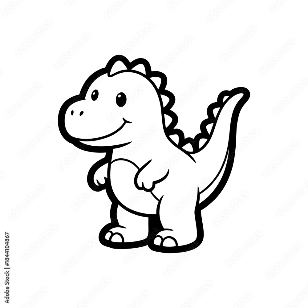 Obraz premium Adorable cartoon dinosaur with a friendly smile, perfect for children's books, nursery decor, or playful designs, embodying innocence and prehistoric charm for youthful audiences