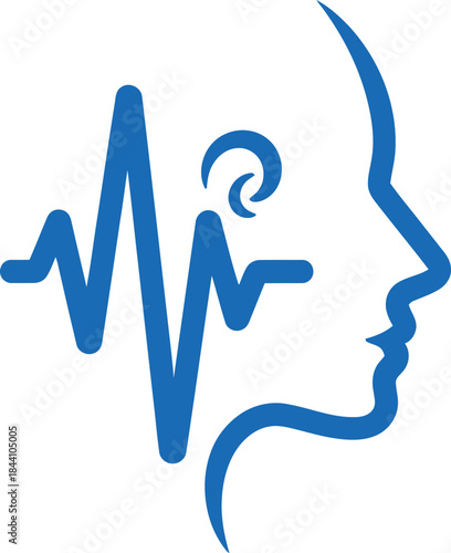 Abstract representation of sound waves entering a human ear within a profile silhouette symbolizing auditory perception and audio technology isolated on white background