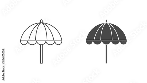 Beach umbrella icons set with outline and filled styles for summer design
