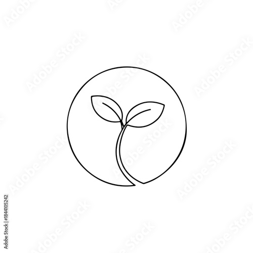 Minimalist line icon depicting a developing plant seedling with two fresh green leaves, symbolizing growth, nature, and eco-care isolated on transparent background
