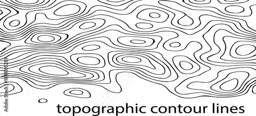 Abstract Topographic Map Contour Lines Vector Illustration Design Featuring Flowing Terrain Patterns, Elevation Curves, and Minimal Geographic Line Art.