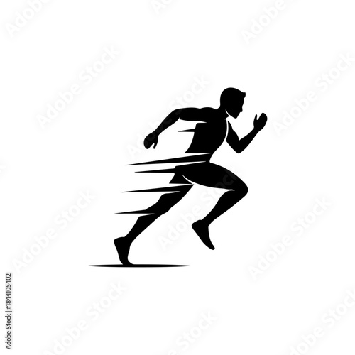 Silhouette illustration of a dynamic running man with speed lines, representing athletics, fitness, and rapid progress and motion isolated on transparent background