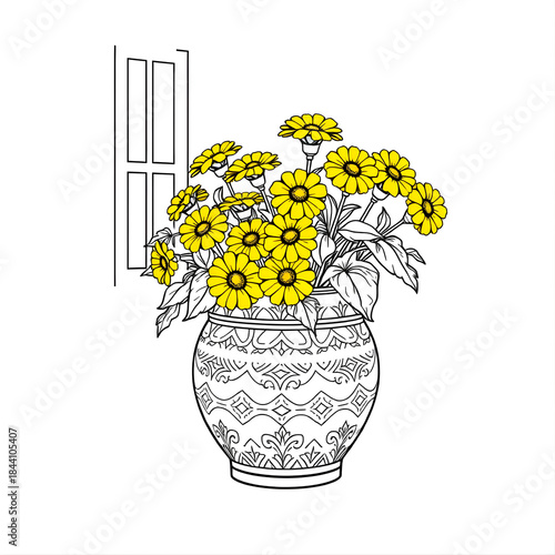 Yellow spring bouquet of flowers in a vase decoration.