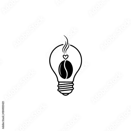 Coffee inspiration icon: steaming coffee bean inside light bulb with heart symbol, representing energy, love, and ideas. isolated on transparent background