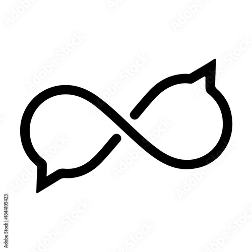 Infinity symbol formed by two interconnected speech bubbles, representing endless communication and continuous dialogue. isolated on transparent background