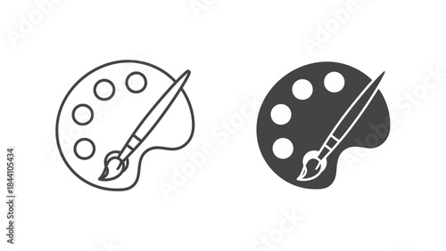 Artist paint palette and brush icons in two distinct styles