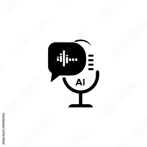 Artificial intelligence voice recognition and sound wave microphone icon with chat bubble and ai text for technology concepts isolated on transparent background