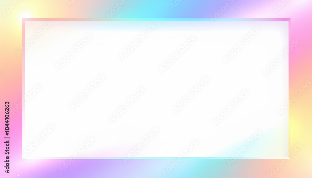 Naklejka premium Futuristic Holographic Gradient Rectangular Frame with Iridescent Neon Colors for Modern Technology Banner or Trendy Social Media Post Template