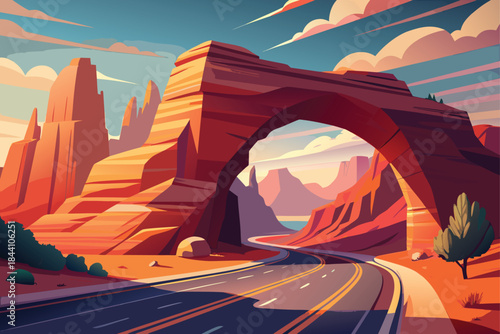 Explore stunning desert landscapes on an unforgettable road trip, showcasing iconic rock formations and the open road under a serene sky, perfect for adventure